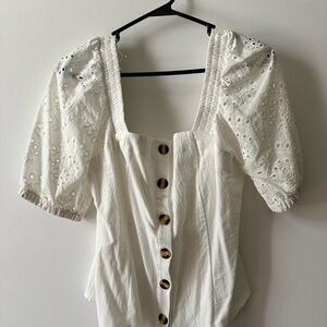 Chic White Button-Up Eyelet Blouse